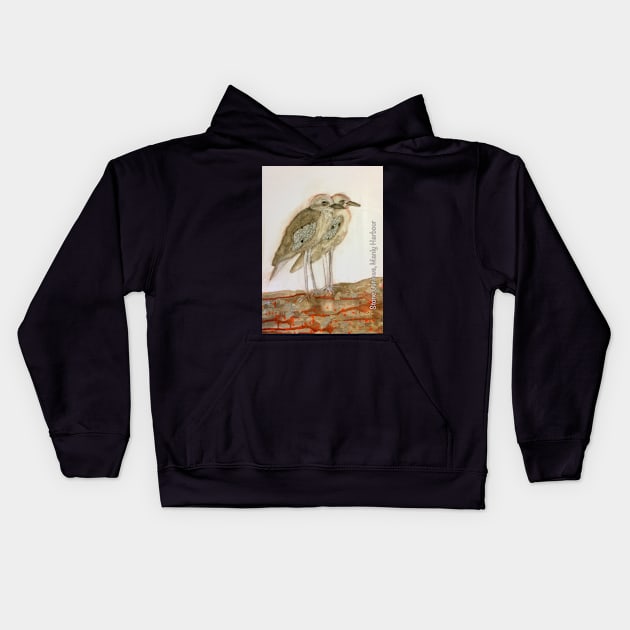 Stone Curlews, Moreton Bay, Brisbane Kids Hoodie by AmandaSlaterArt